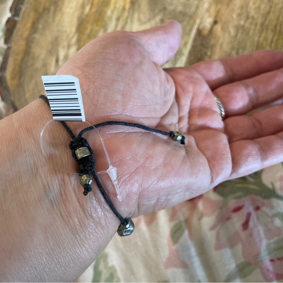 Adjustable Black String Bracelet Rhinestone Pearl Silver Tone Beads LARGE Wrist - Picture 10 of 14